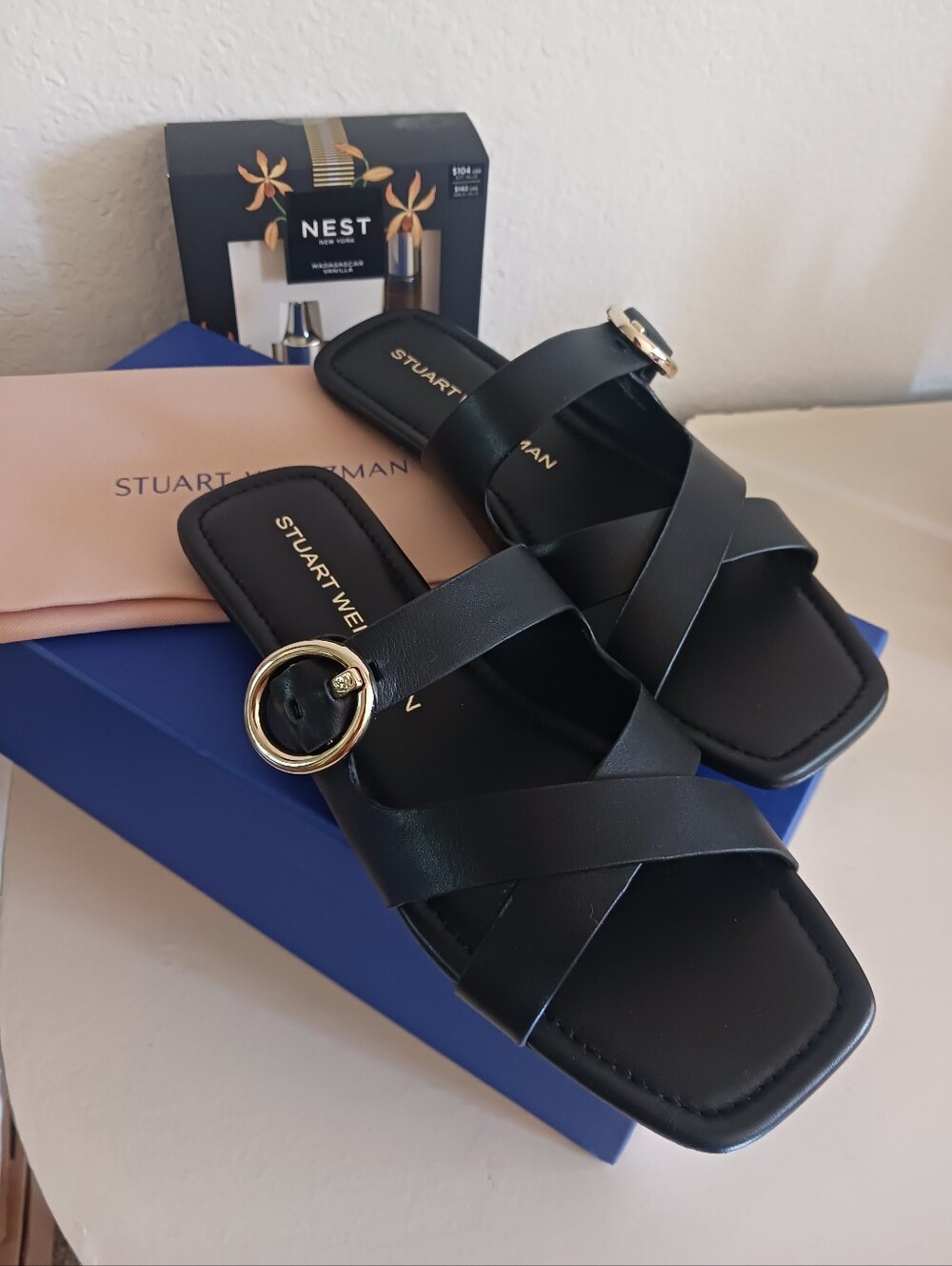 Stuart Weitzman Villa Slide Leather Sandal